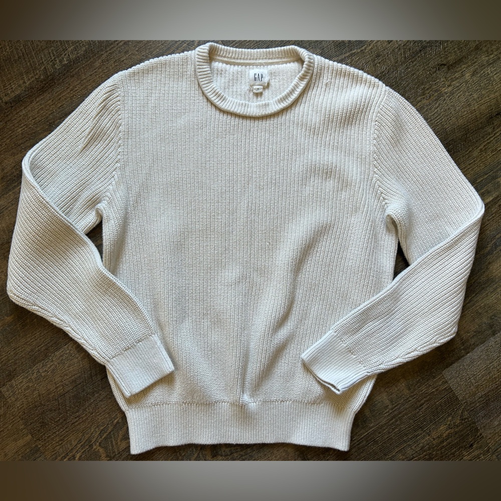 GAP Cream Chunky 100% Knit Coastal Sweater, Men’s Medium Cream